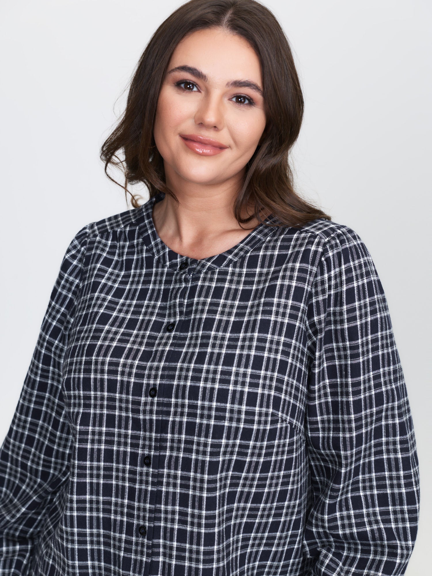 Plaid Pattern Button-Down Blouse