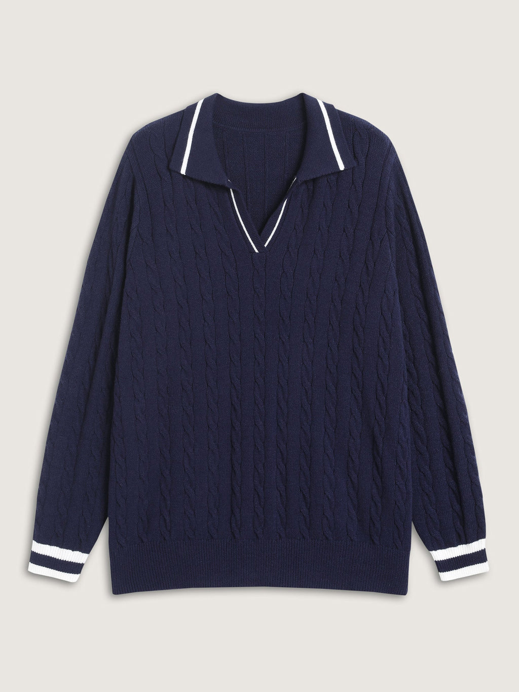 Supersoft Cable Knit Polo Collar Contrast Pullover