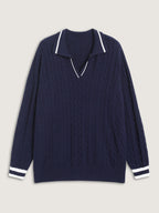 Supersoft Cable Knit Polo Collar Contrast Pullover