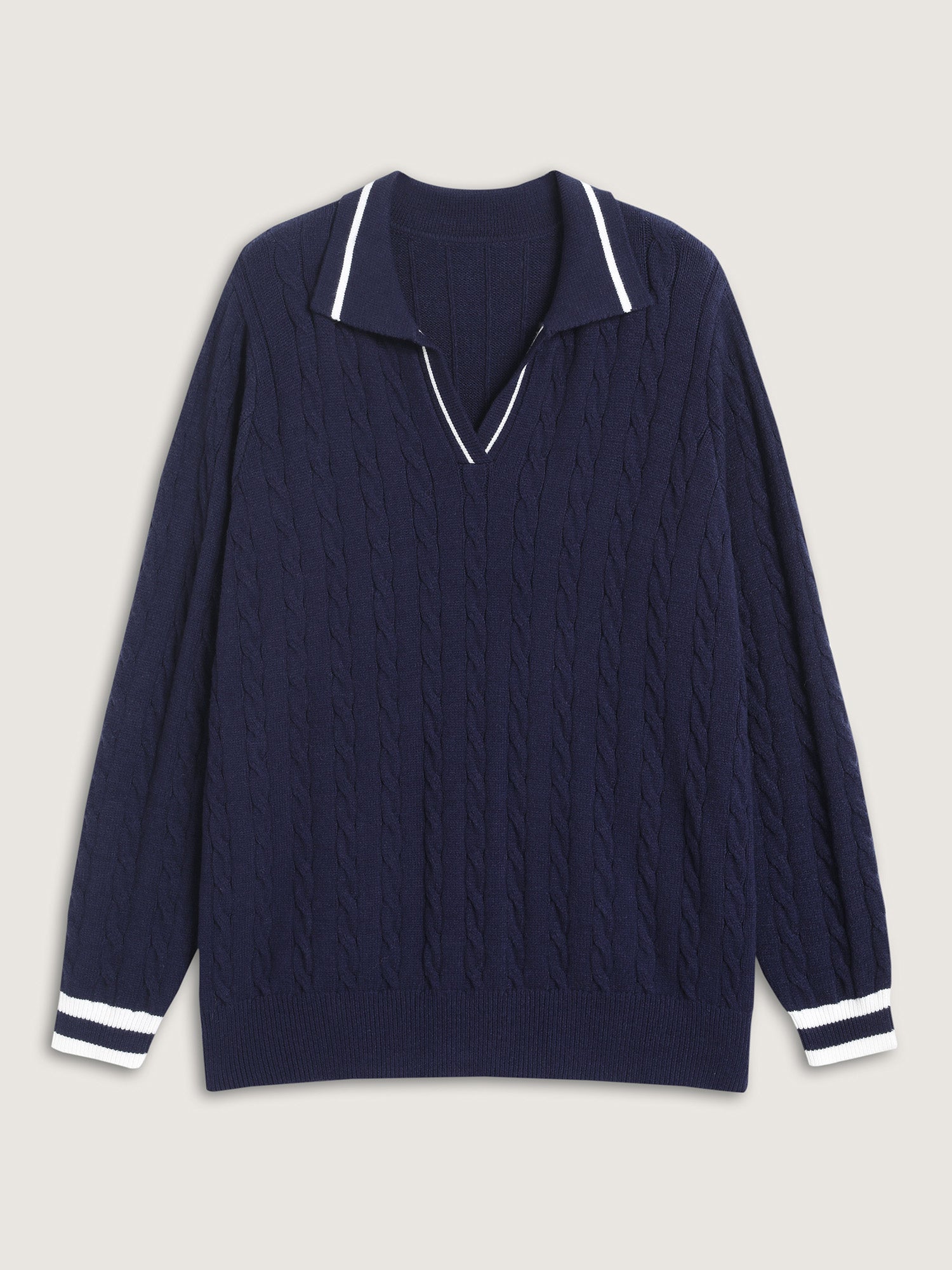 Supersoft Cable Knit Polo Collar Contrast Pullover