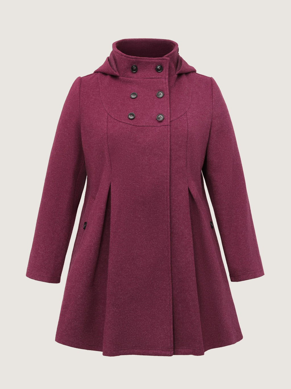 Hooded Pleated Pockets Waist-Defining Coat