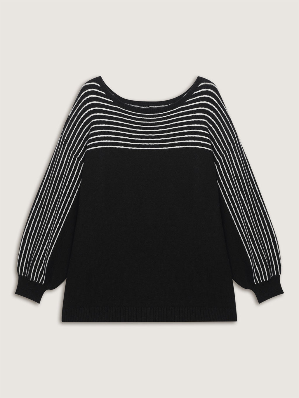 Stripe Boat Neck Balloon Sleeve Pullover