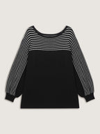 Stripe Boat Neck Balloon Sleeve Pullover