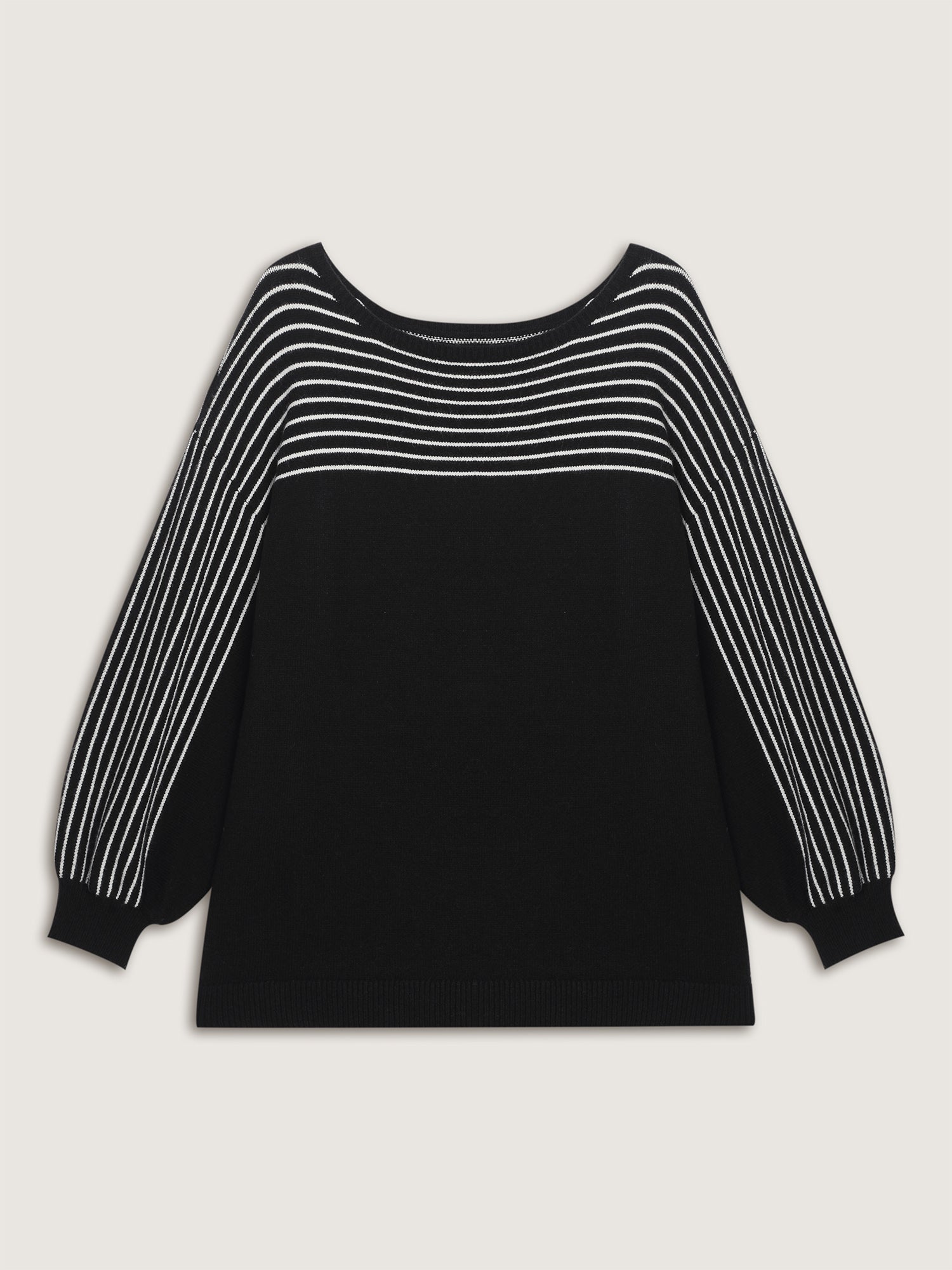 Stripe Boat Neck Balloon Sleeve Pullover