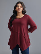 Asymmetrical Hem Overlap Long T-shirt