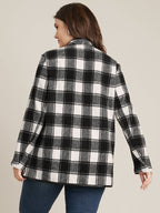Plaid Waterfall Collar Open Front Coat