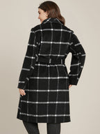 Plaid Lapel Collar Belted Pocket Coat