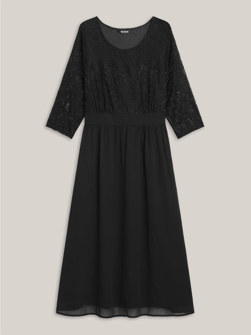 Lace Patchwork Shirred Midi Pocket Dress