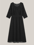 Lace Patchwork Shirred Midi Pocket Dress