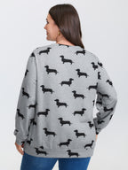 Puppy Print Round Neck Sweatshirt