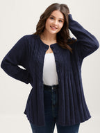 Cable Knit Round Neck Button Knit Cardigan