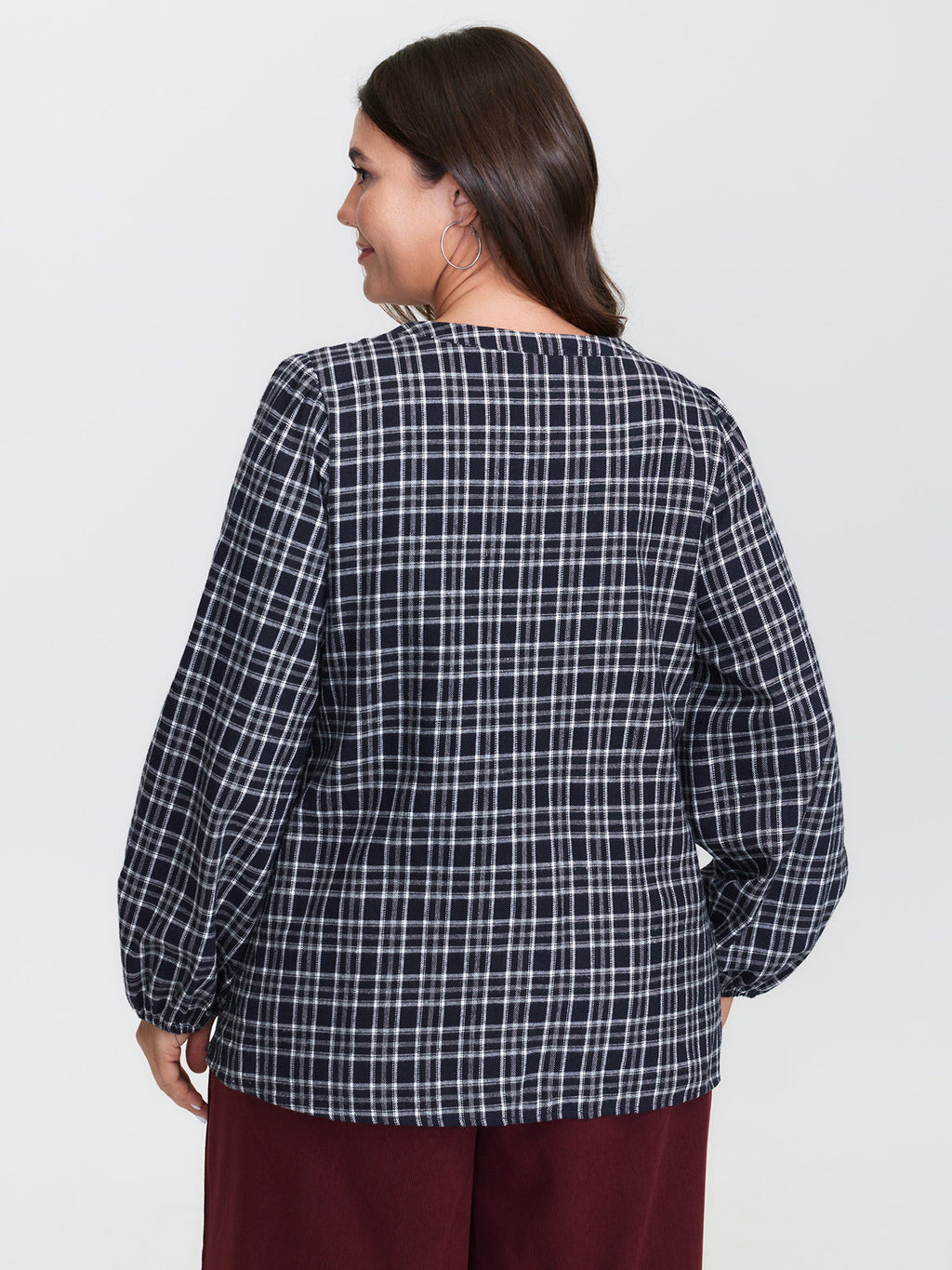 Plaid Pattern Button-Down Blouse