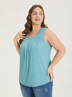 Heather Plicated Detail Square Neck Tank Top