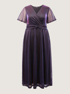 Shimmery Lined Shirred Waist Pockets Maxi Dress