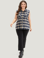 Plaid Flap Pocket Button Up Sleeveless Jacket
