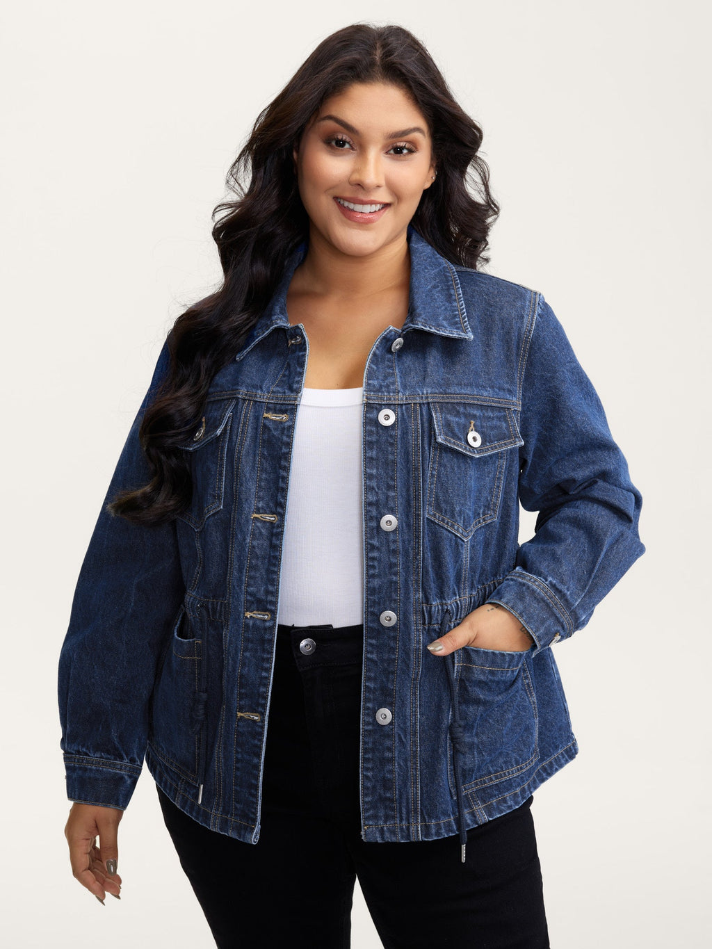 Supersoft Stretchy Waist Button-Down Denim Jacket