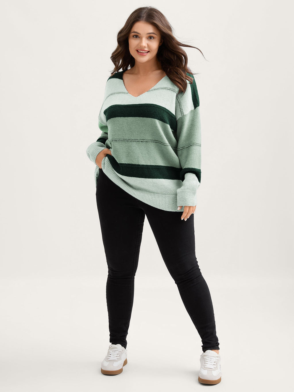 Striped Print Color Contrast Pullover
