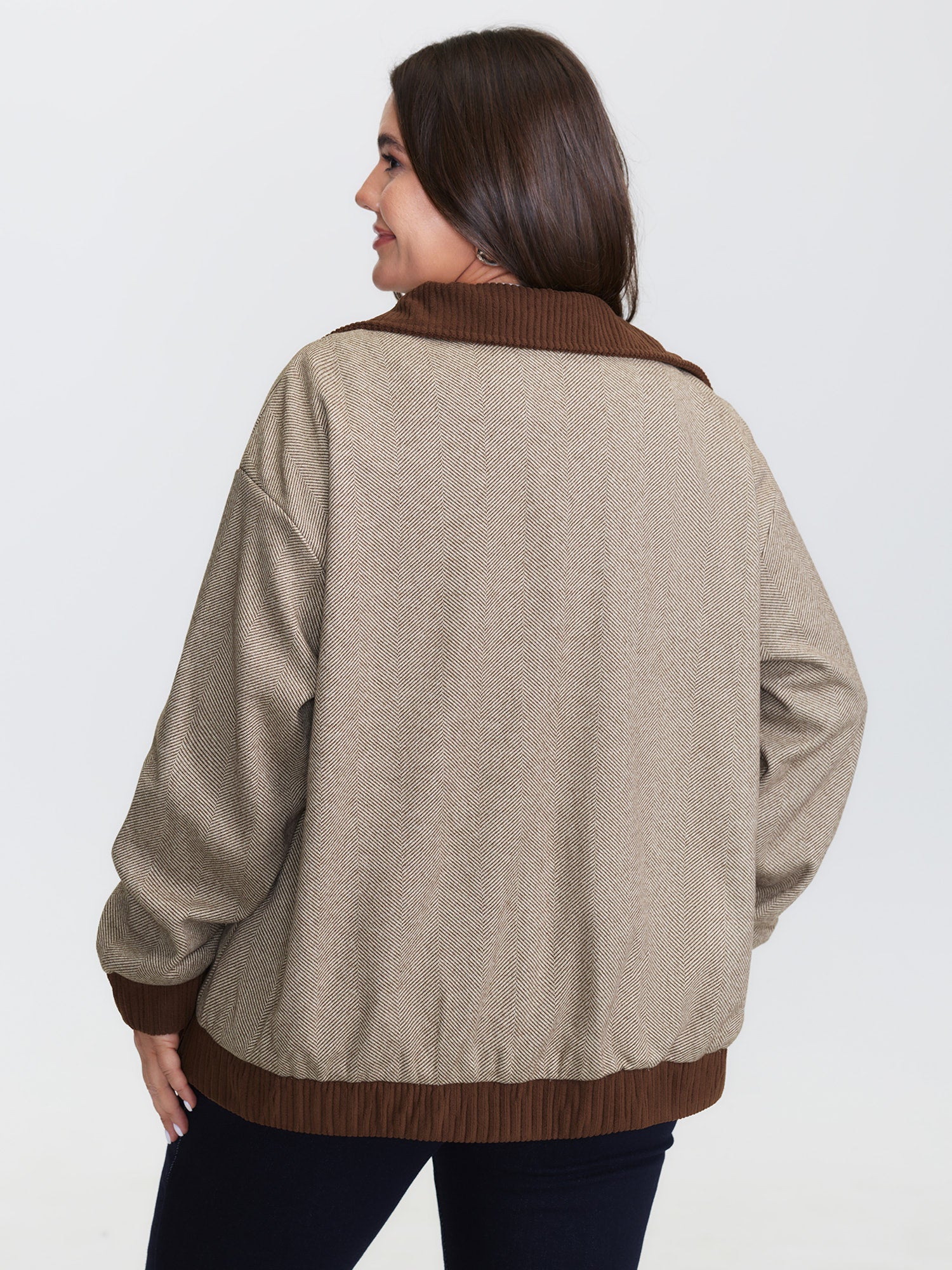 Spliced Color Contrast Pockets Zipper Jacket