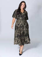 Sparkly Sequins Wrap Neck Midi Dress