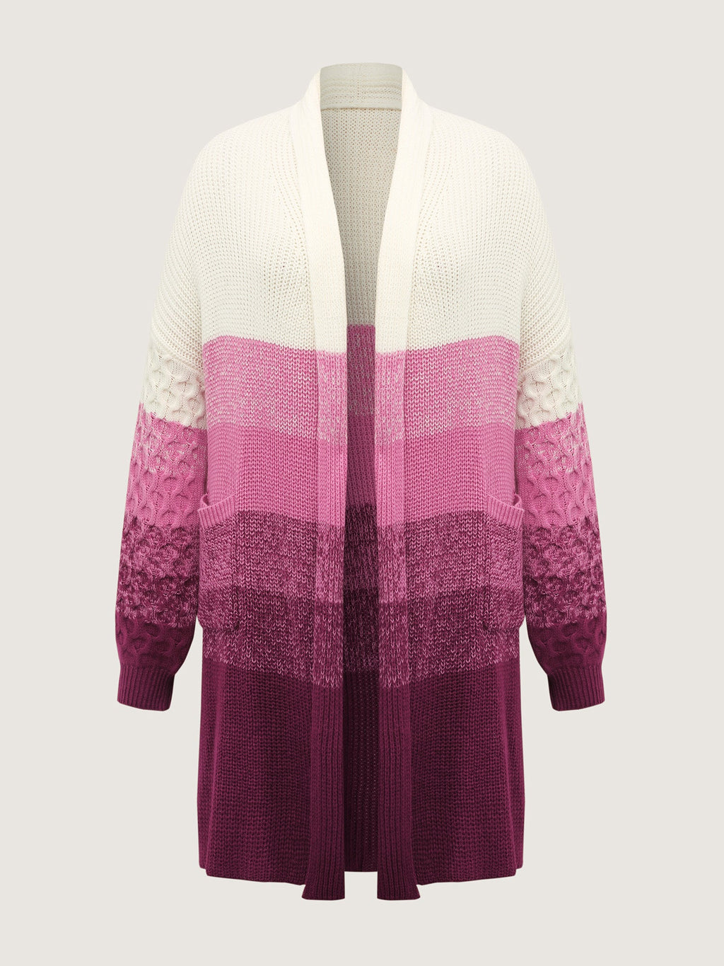 Colorblock Textured Folded Collar Knit Cardigan