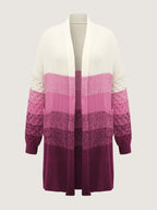 Colorblock Textured Folded Collar Knit Cardigan