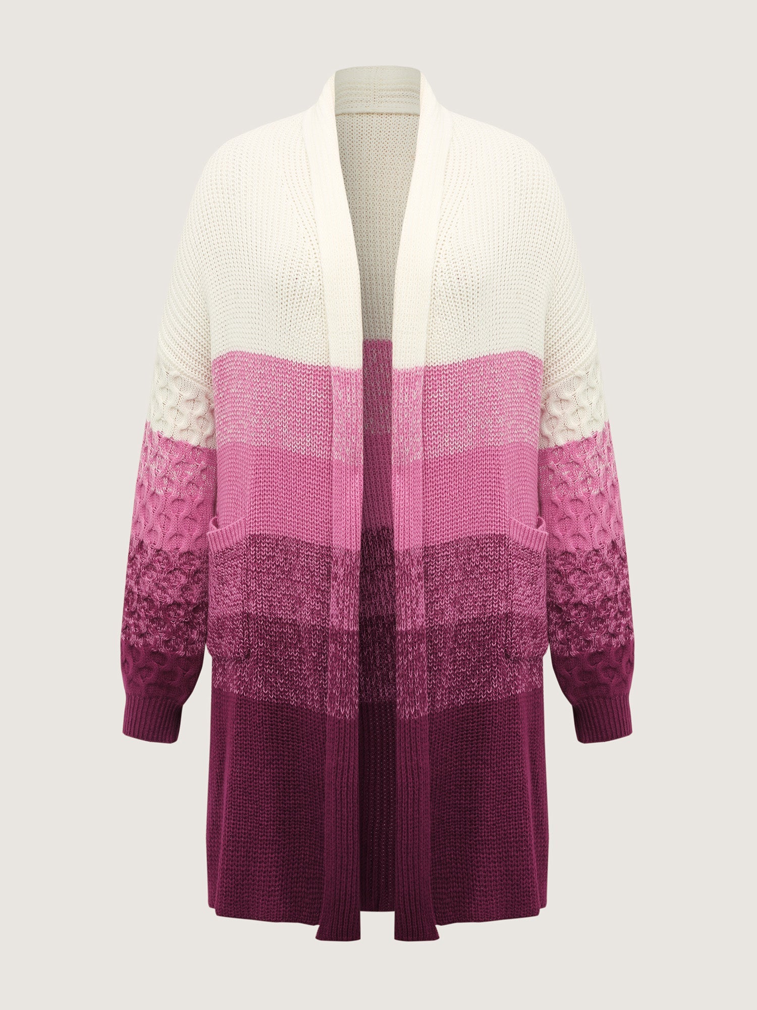 Colorblock Textured Folded Collar Knit Cardigan