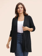 Plain Textured Kimono Collar Cardigan