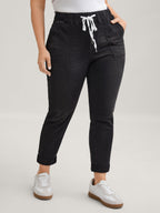 Drawstring Elastic Waist Roll Hem Jeans