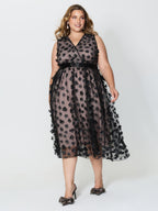 3D Floral Back-Tie Sheer Midi Dress