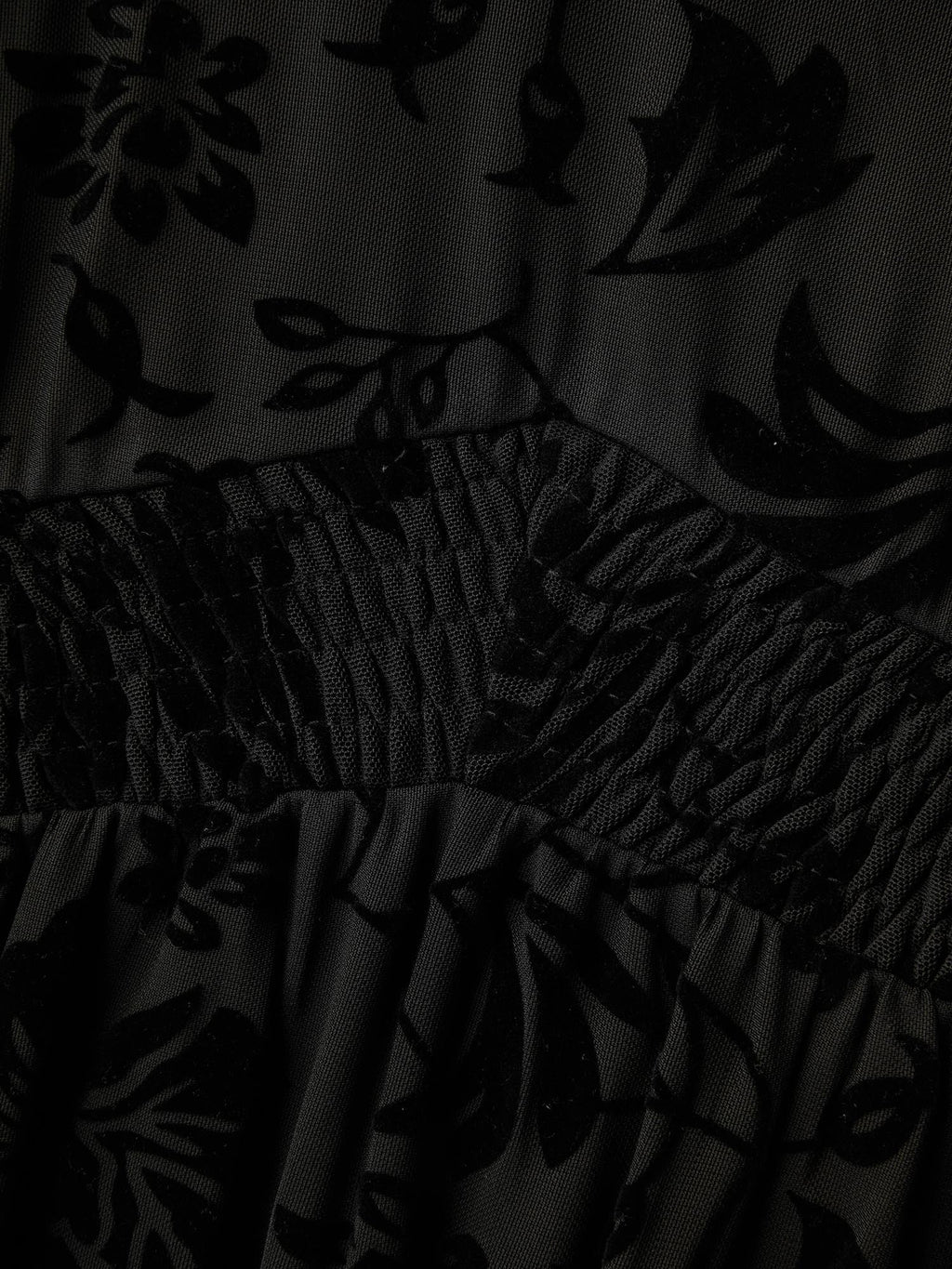 Textured Floral Shirred Waist Knee-Length Dress