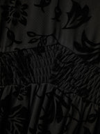 Textured Floral Shirred Waist Knee-Length Dress