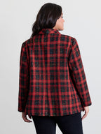Holiday Plaid Textured Button Blazer