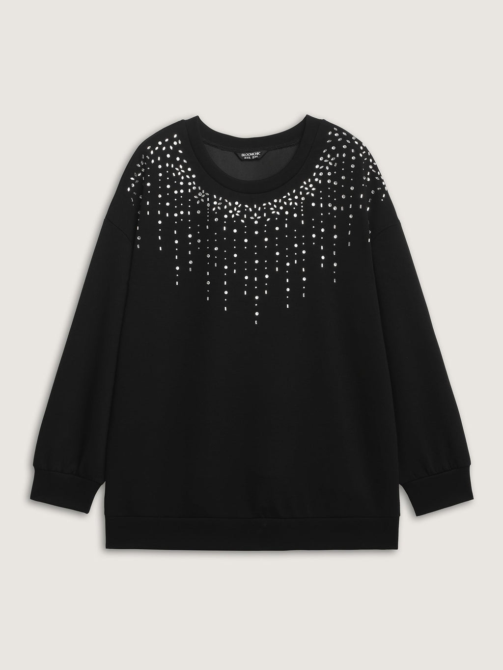 Rhinestone Relaxed-Fit Round Neck Sweatshirt