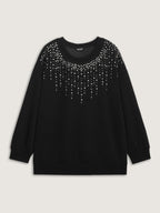 Rhinestone Relaxed-Fit Round Neck Sweatshirt
