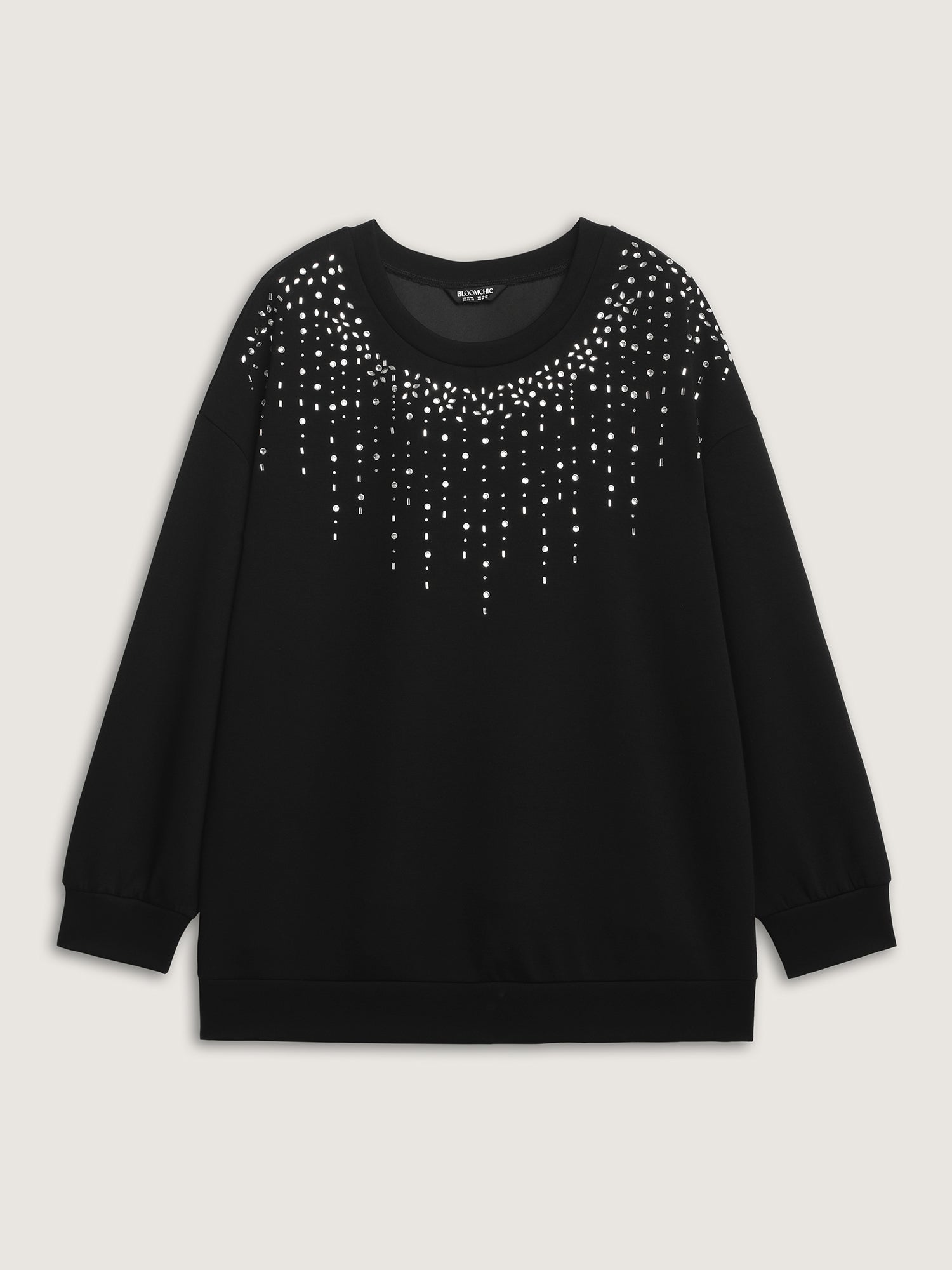 Rhinestone Relaxed-Fit Round Neck Sweatshirt