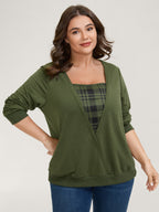 Plaid Spliced Wrap Contrast Sweatshirt