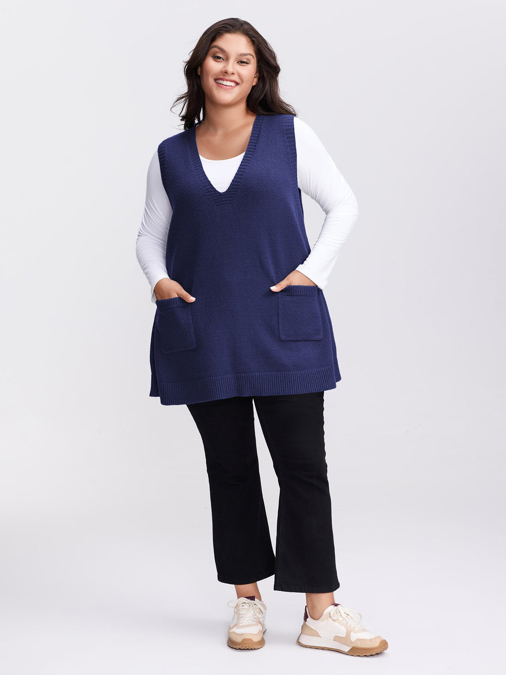A-Line Pockets V-Neck Pullover