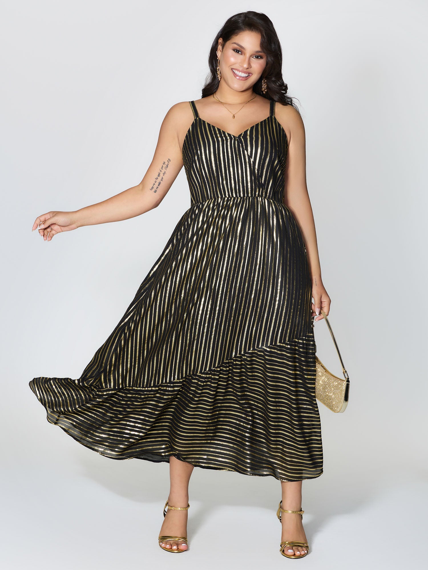 Shimmery Adjustable Gold Stamped Maxi Dress