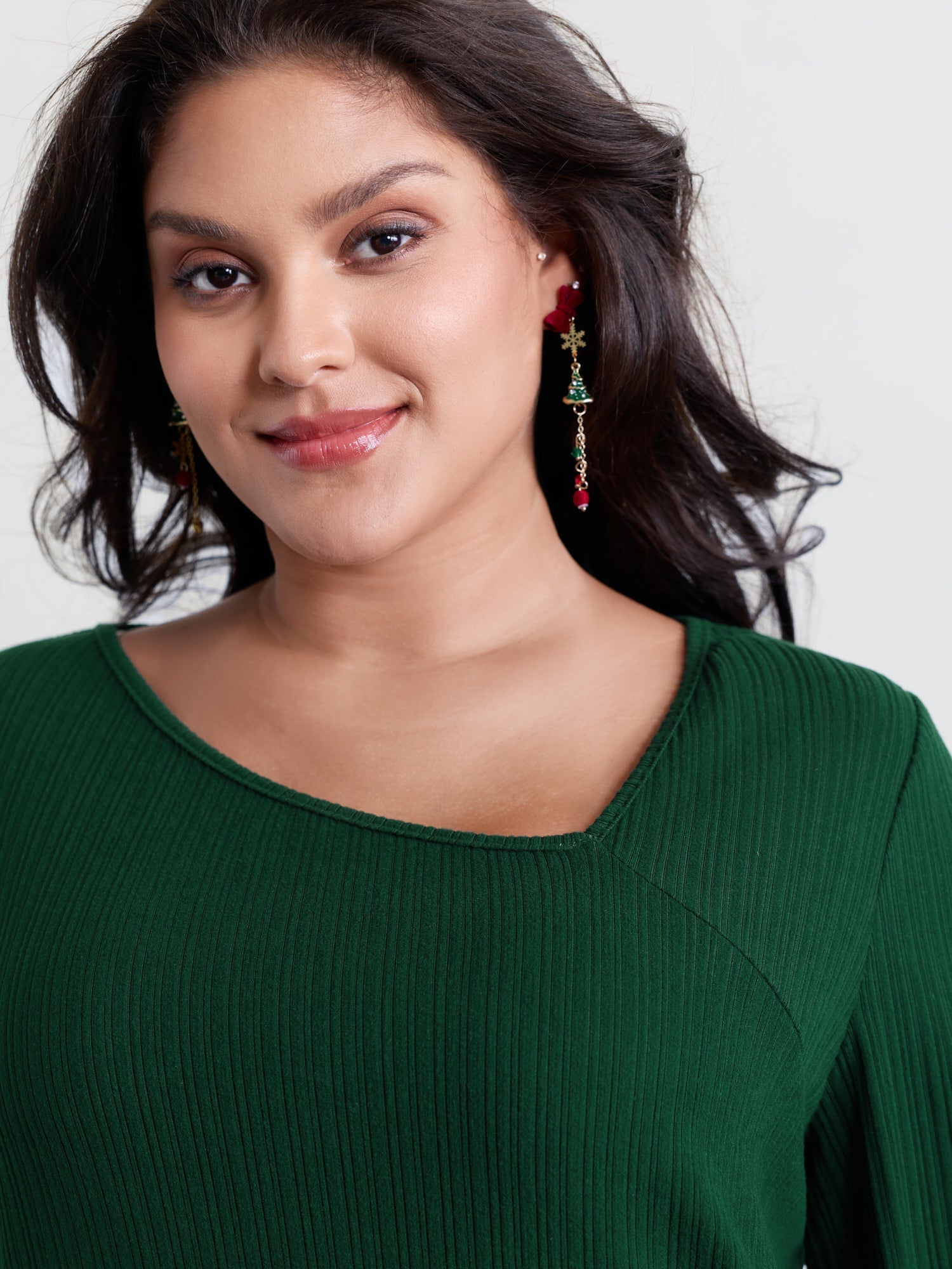 Super Stretchy Ribbed Asymmetrical Neck T-Shirt