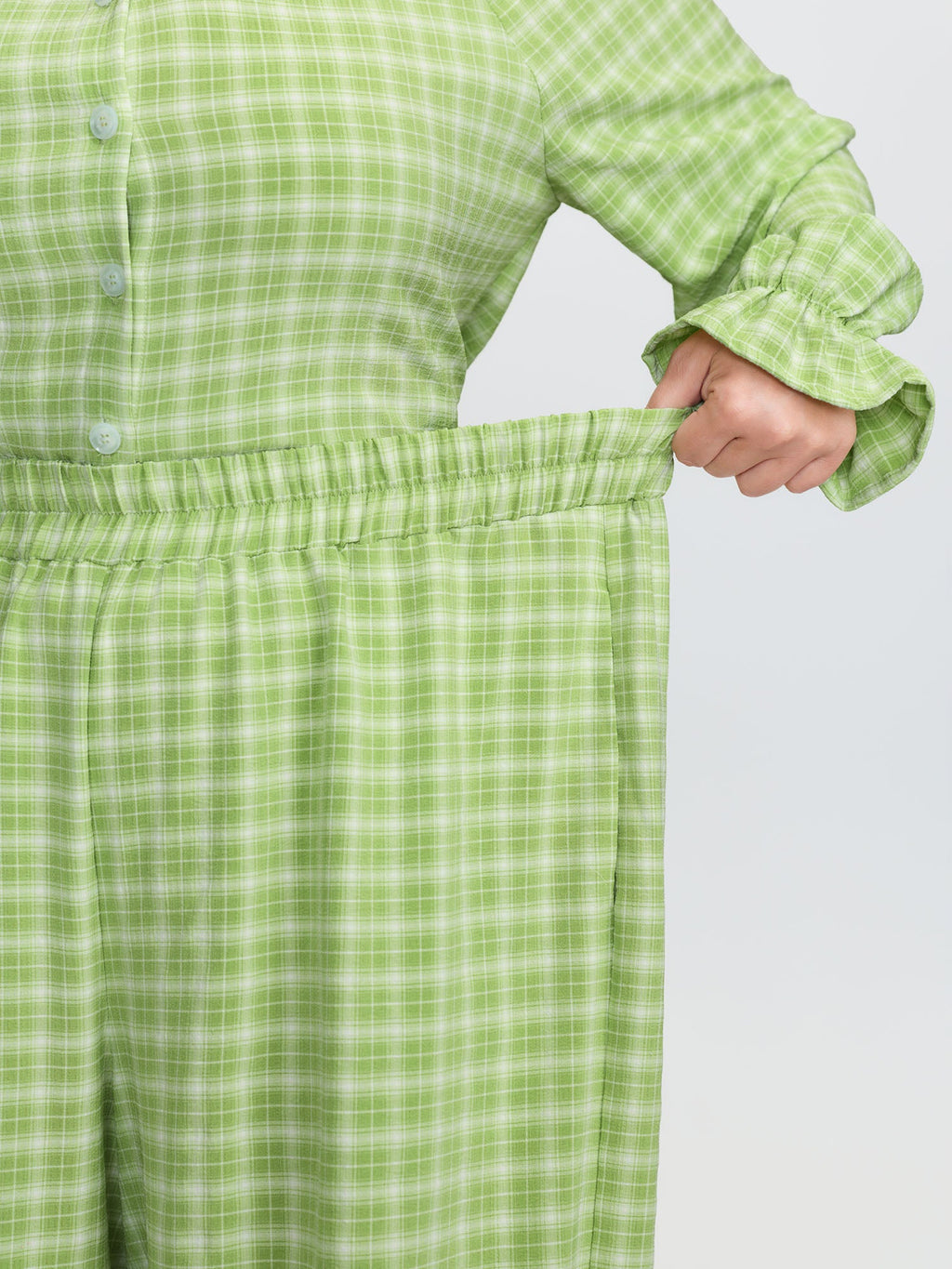 Gingham Ruffled Hem Loungewear Set