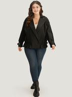 Shirred Lapel Collar Metal Buckle Button Up Coat