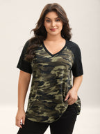 Camouflage Print Raglan Sleeve T-Shirt