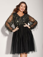 Sequin Mesh Patchwork Tassel Dress