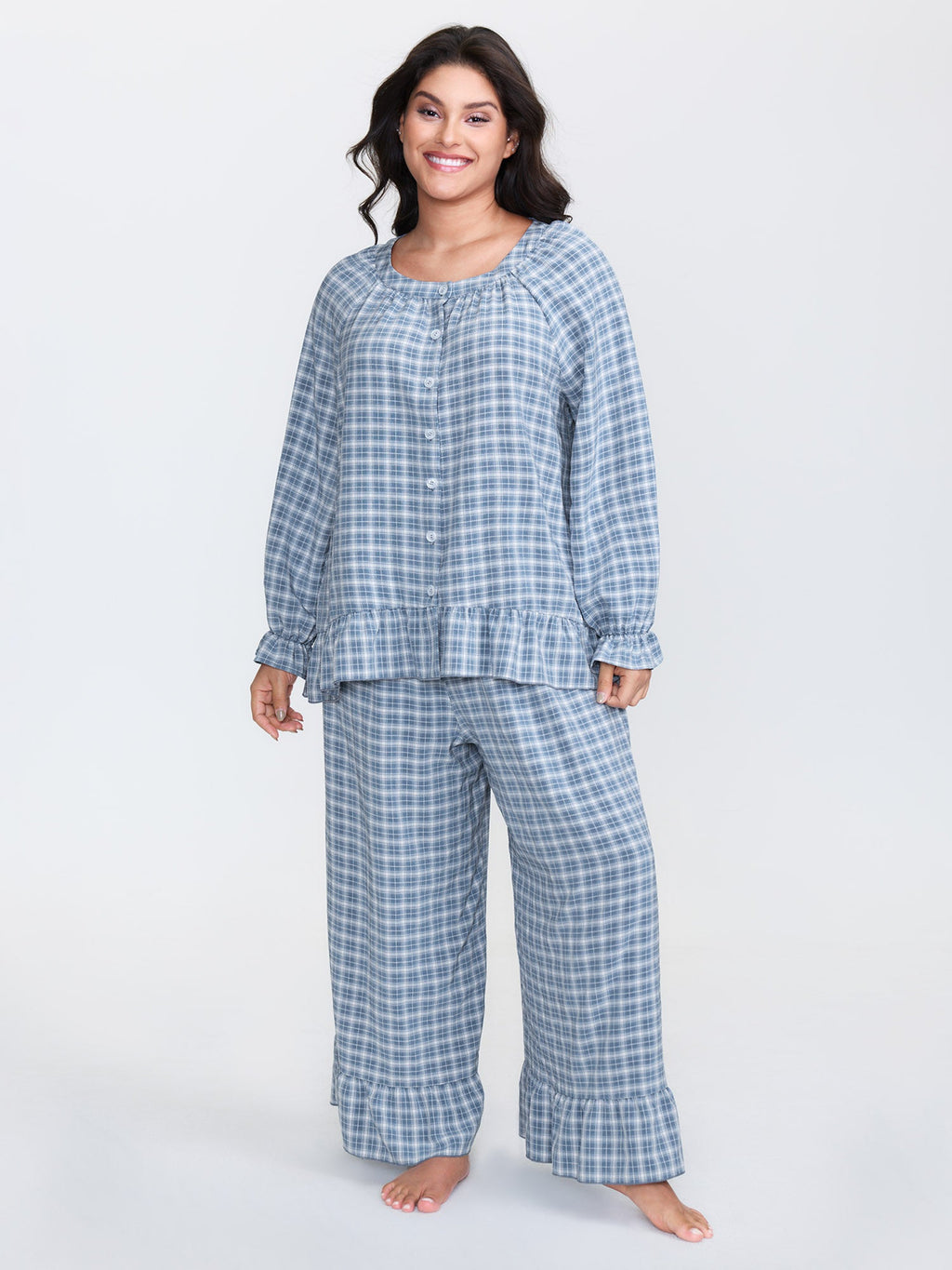 Gingham Ruffled Hem Loungewear Set