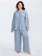 Gingham Ruffled Hem Loungewear Set