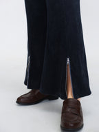 Stretchy Textured Slit Hem Zipper Detail Pants