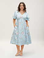 Floral Elastic Waist Tiered Ruffle Sleeve Dress