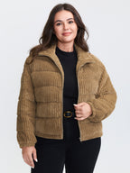 Corduroy Lined Zipper Puffer Parka