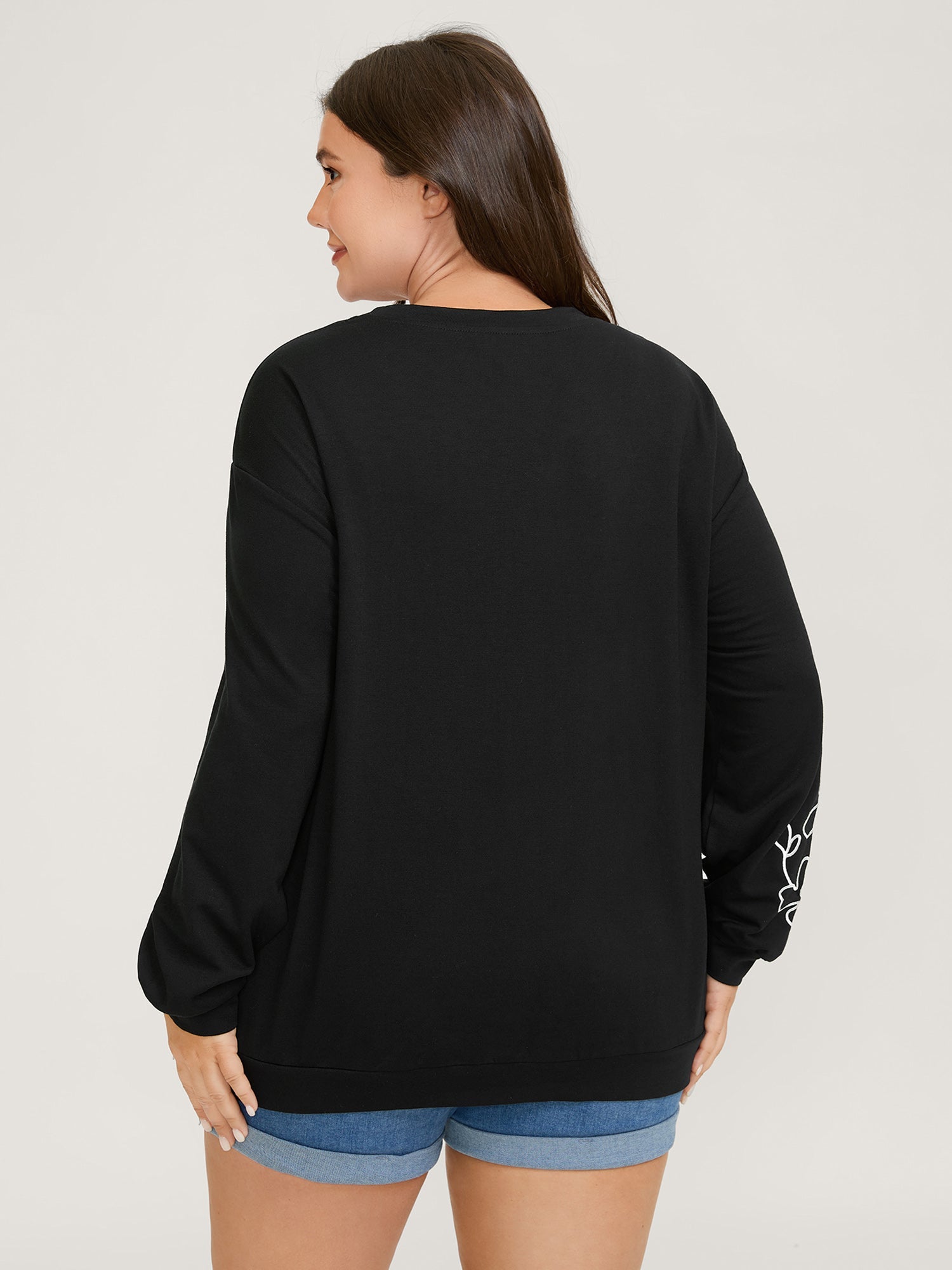 Floral Embroidery Print Relaxed Fit Sweatshirt