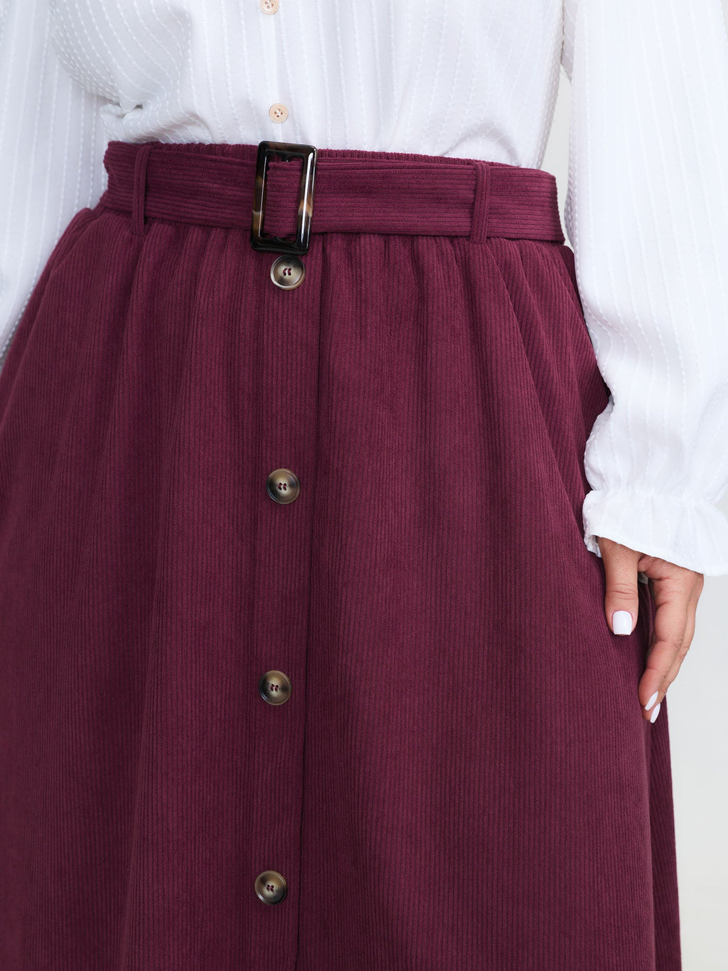 Textured Button-Down Maxi Skirt